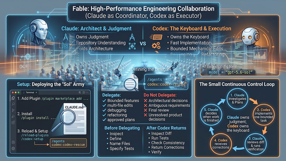 Fable Orchestrating an Army of GPT-5.6 Sol Agents